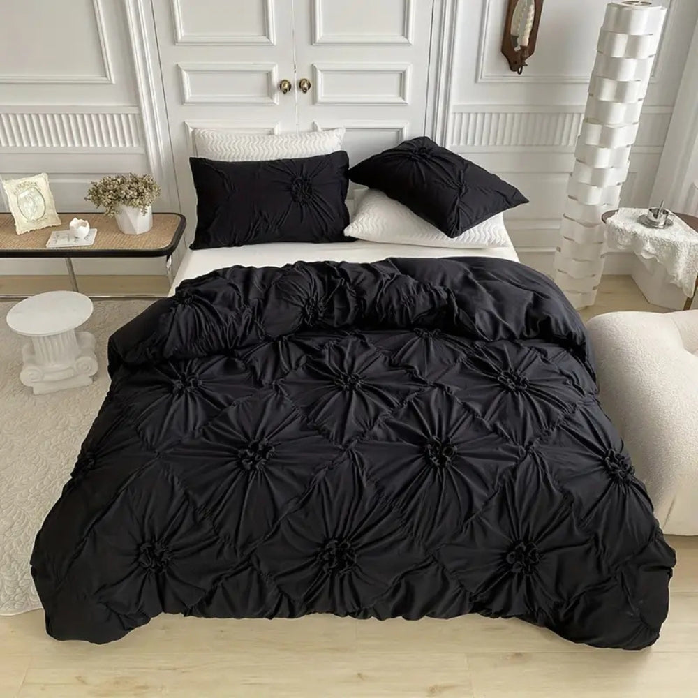 Ruffle Flower Bedding Set 3PCS Black