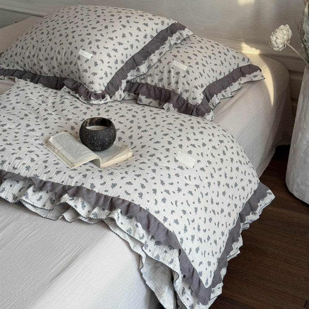 Lavender Blue Floral Comforter – Ruffled Cotton Gauze