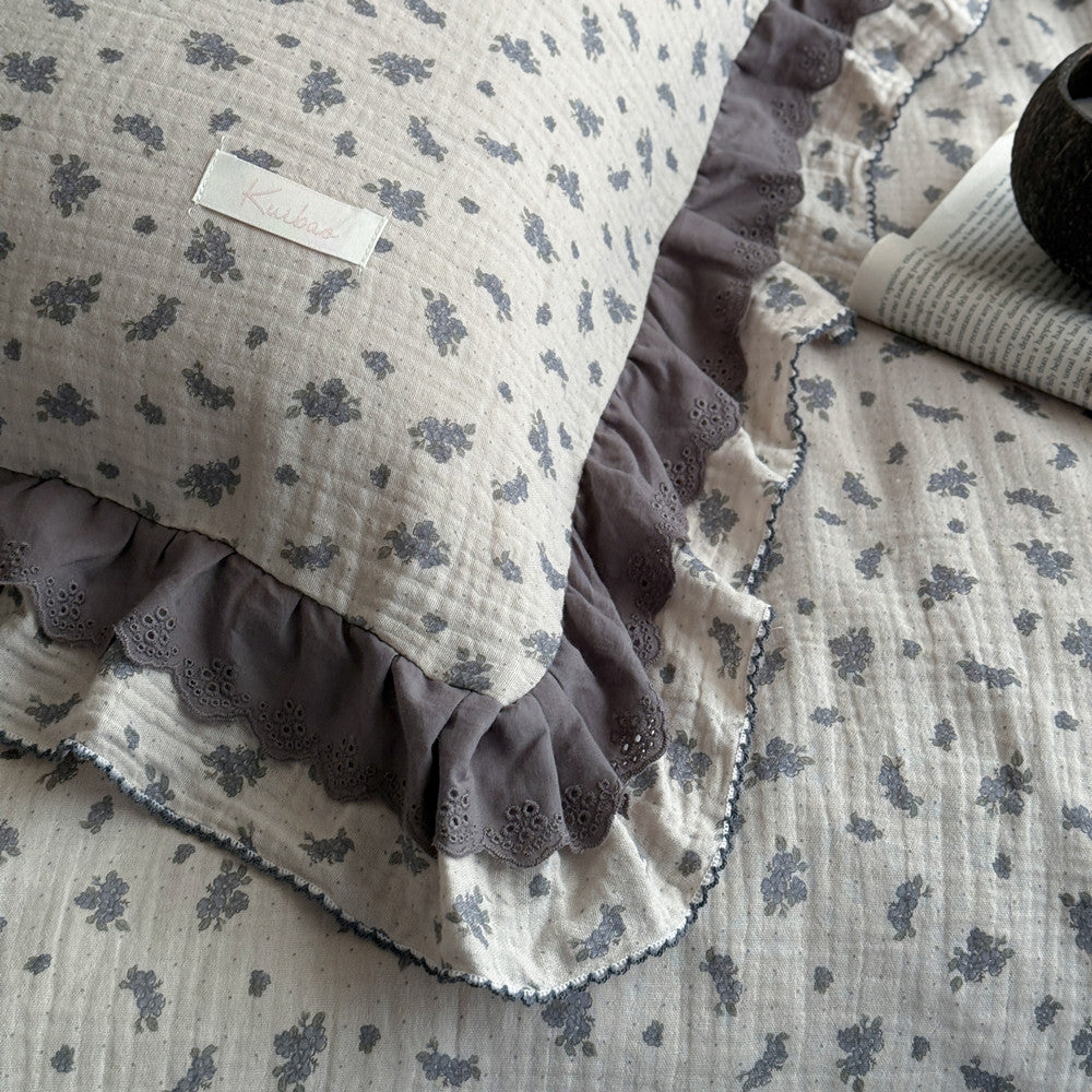 Lavender Blue Floral Comforter – Ruffled Cotton Gauze