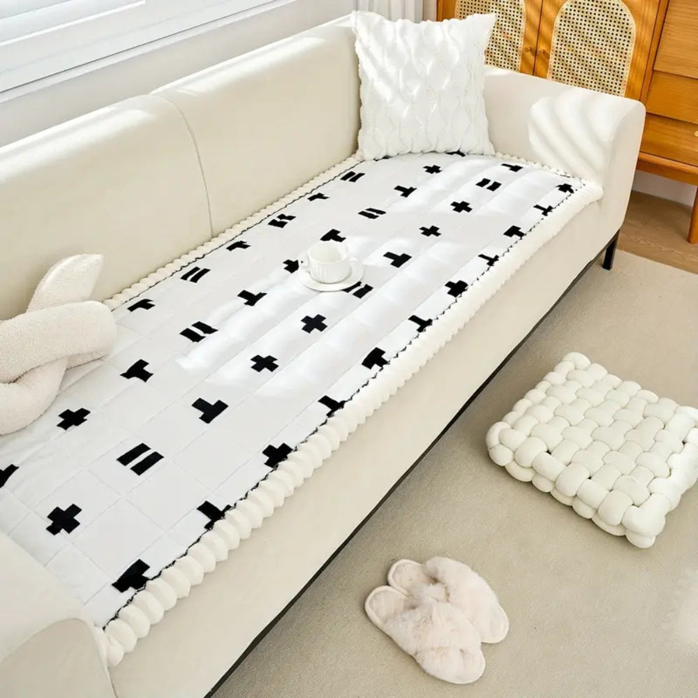 Ruffled Cloud Edge Quilted Couch Cover Ivory Edge