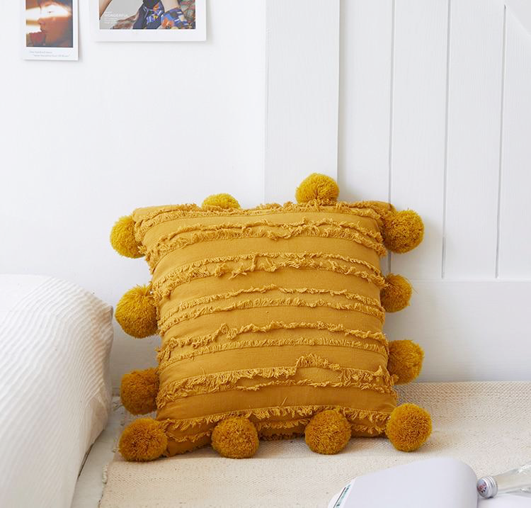 Ruffles and Poms Cushion Cover Vintage Yellow
