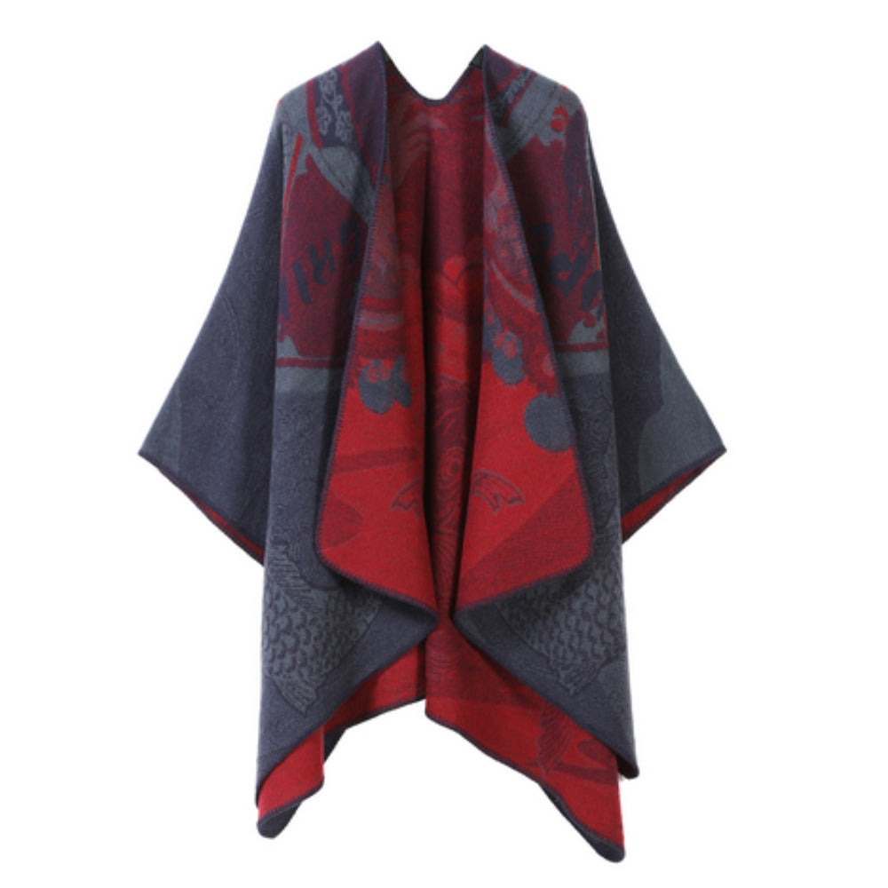 Runestone Reverie Reversible Poncho Crimson Ash