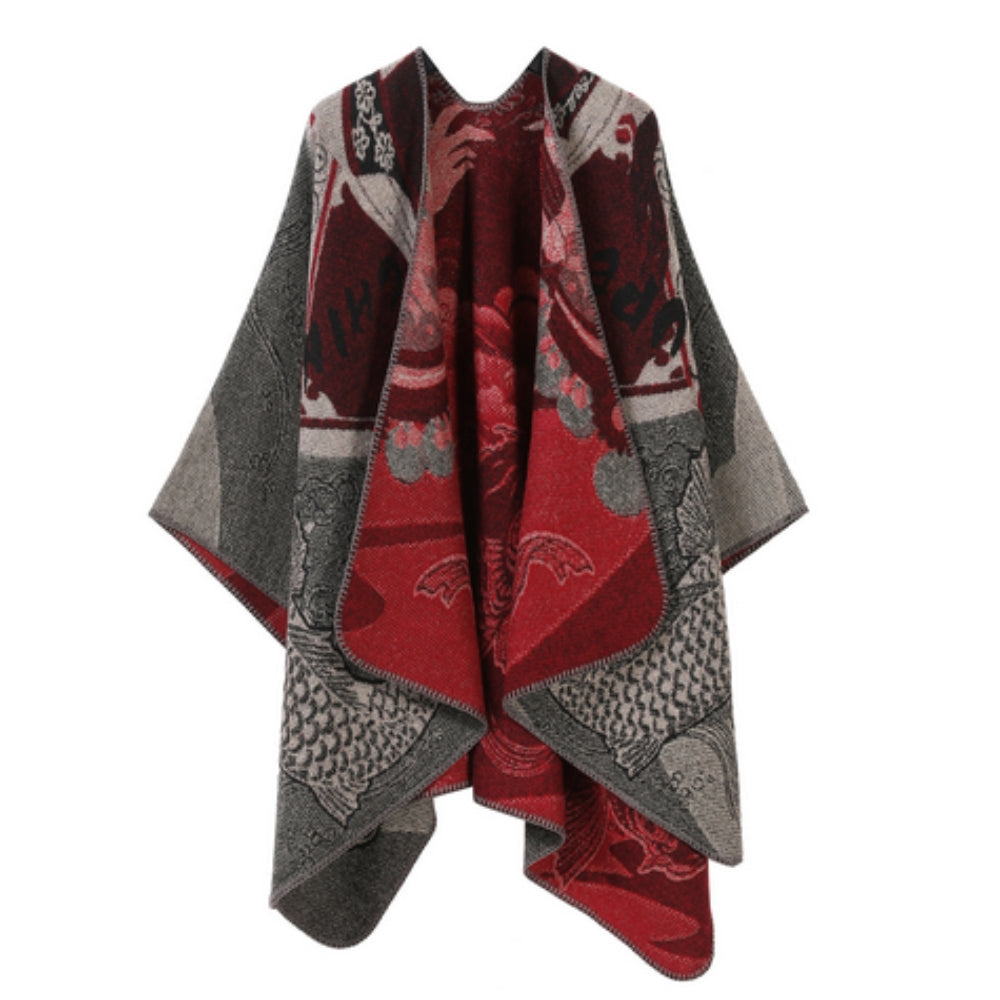 Runestone Reverie Reversible Poncho Crimson Tale