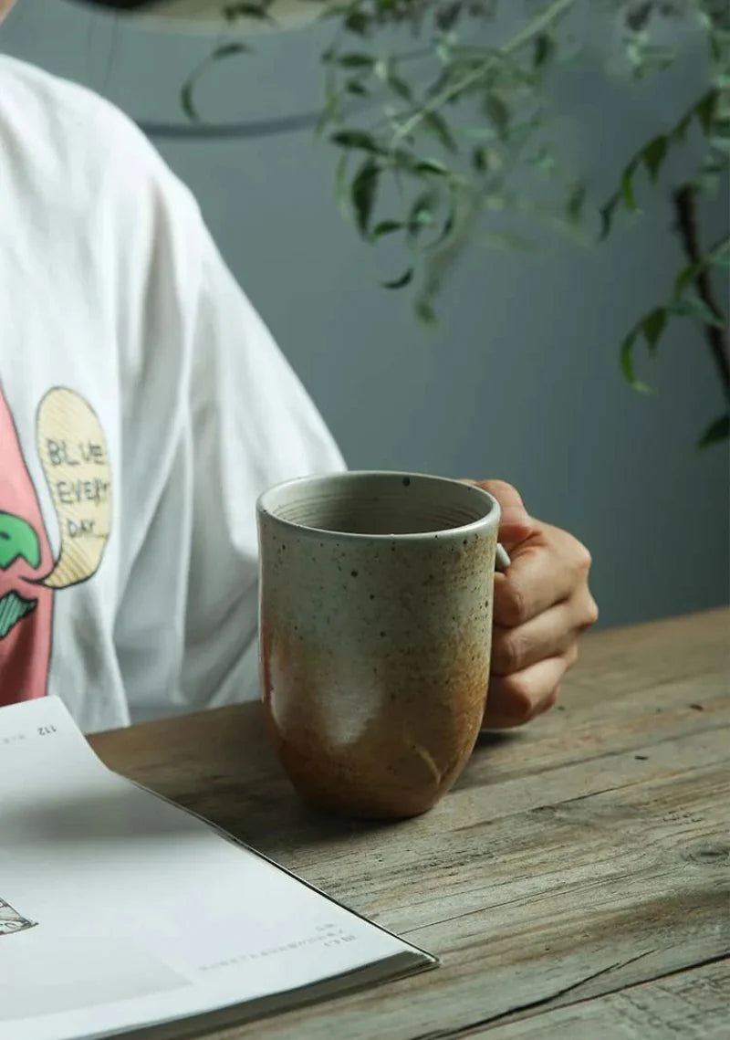 Rustic Ceramic Coffee Mug & Saucer Set