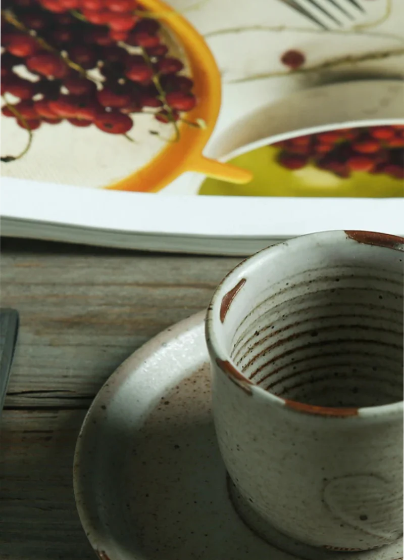 Rustic Ceramic Coffee Mug & Saucer Set
