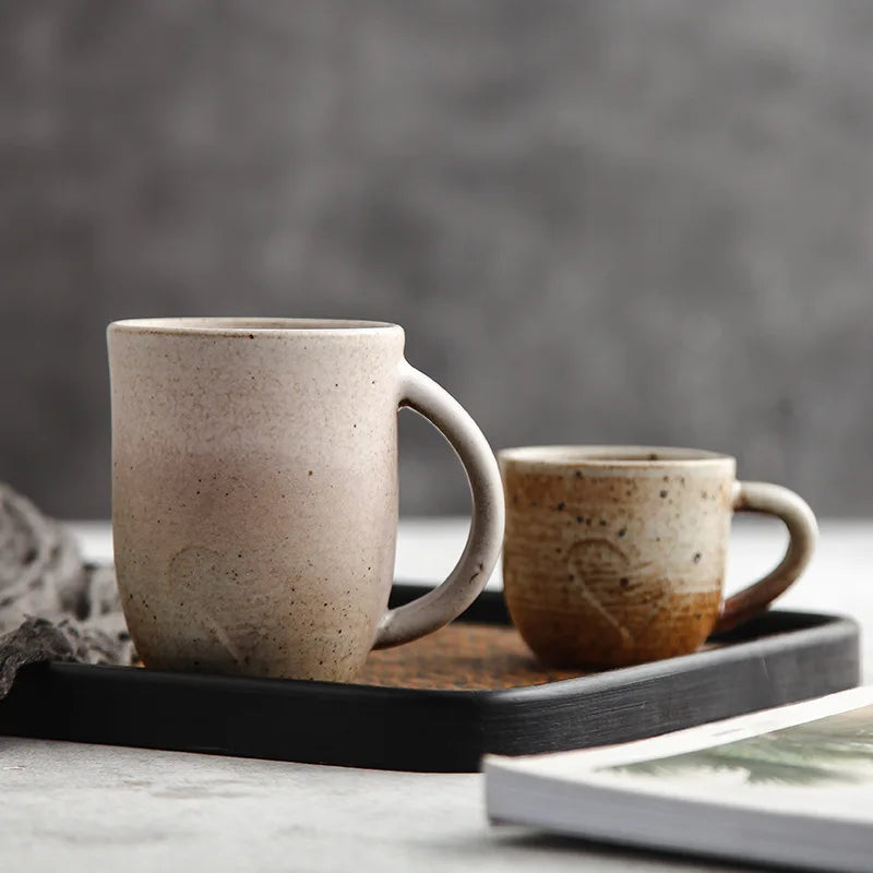 Rustic Ceramic Coffee Mug & Saucer Set