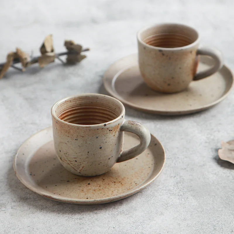 Rustic Ceramic Coffee Mug & Saucer Set