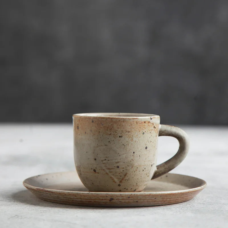 Rustic Ceramic Coffee Mug & Saucer Set