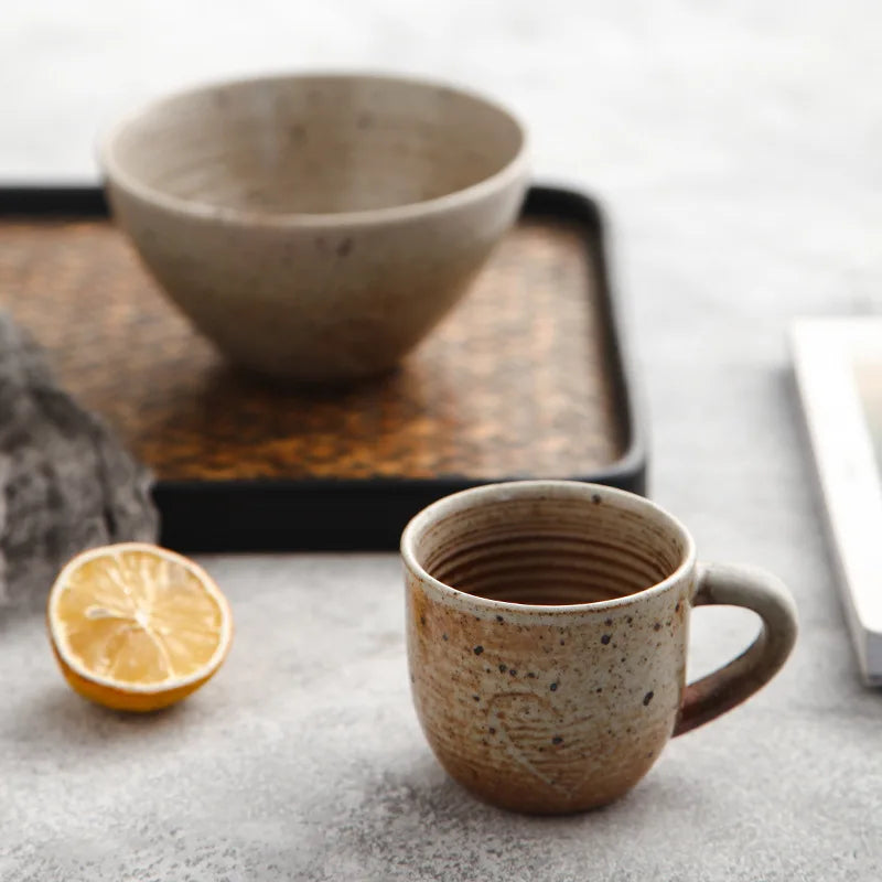 Rustic Ceramic Coffee Mug & Saucer Set
