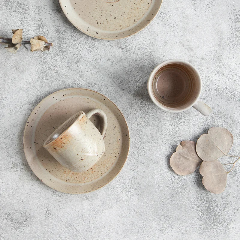 Rustic Ceramic Coffee Mug & Saucer Set