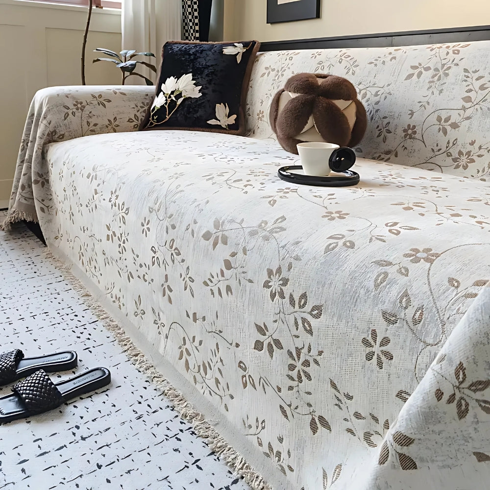 Rustic Blossom Ivory Floral Sofa Cover White Vine