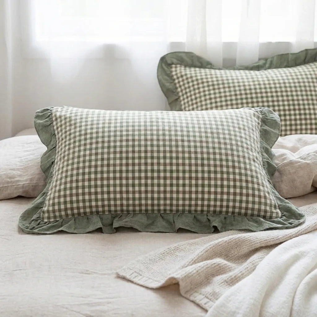 Rustic Gingham Pillowcase with Ruffle