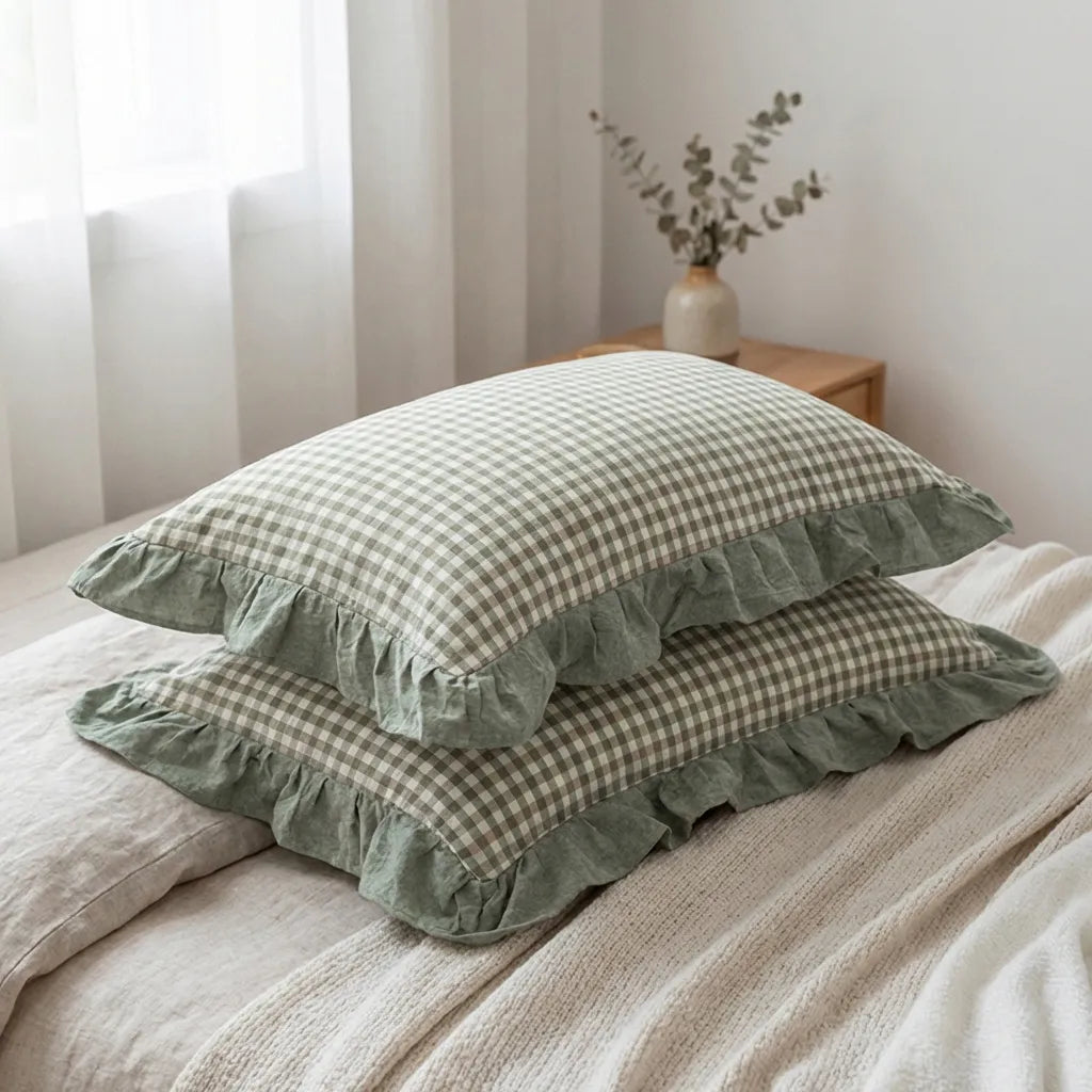 Rustic Gingham Pillowcase with Ruffle