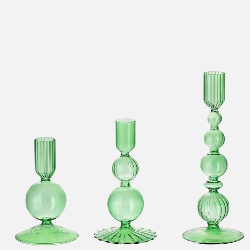 Amora Glow Glass Candle Holder Set Green