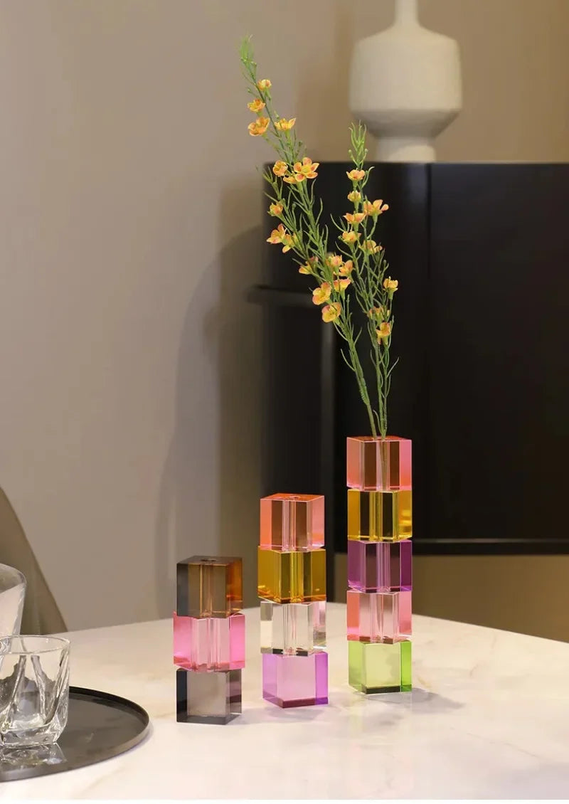 Pixel Block Crystal Glass Vase