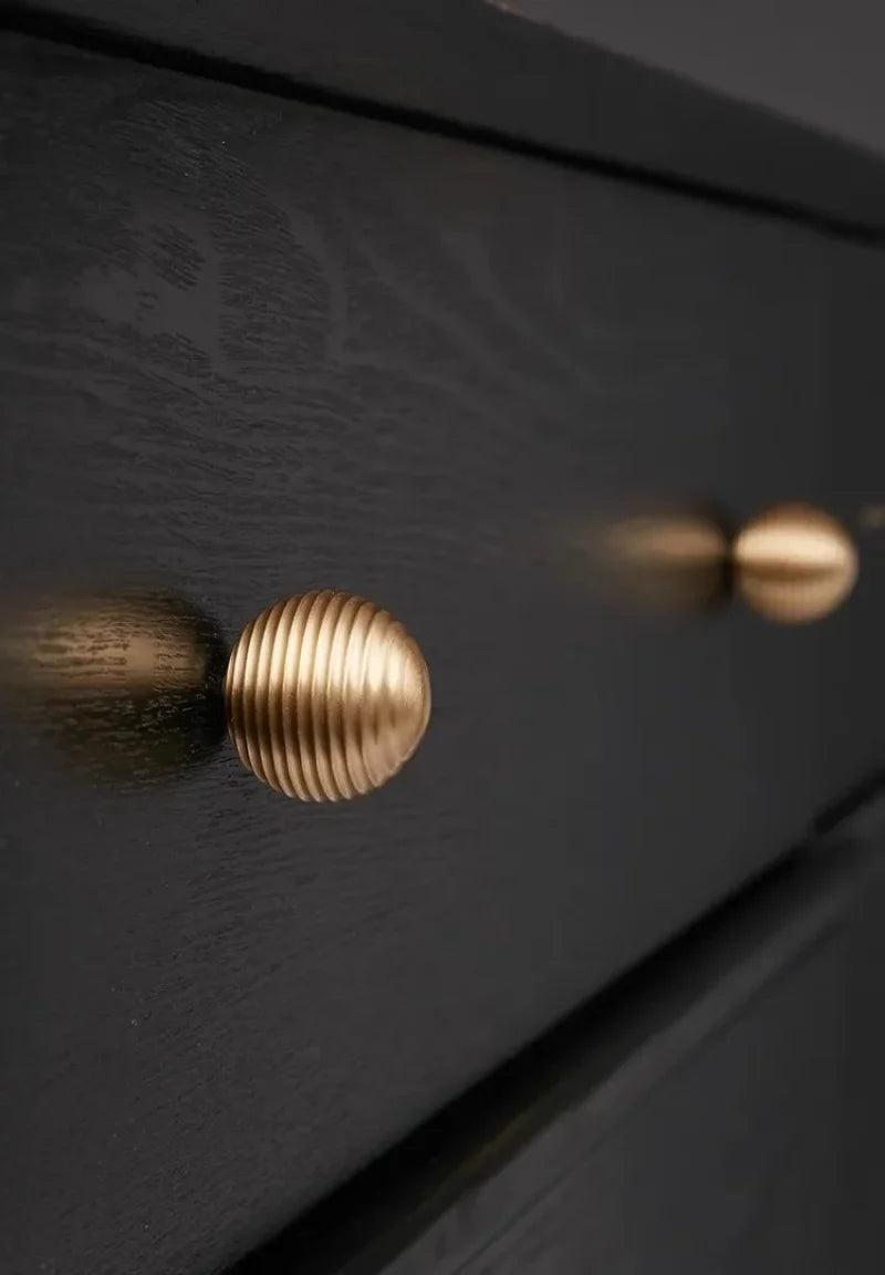 Ribbed Orb Brass Cabinet Knob