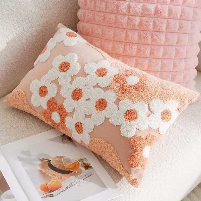 Sweet Daisy Embroidered Pillow Peach Rectangle