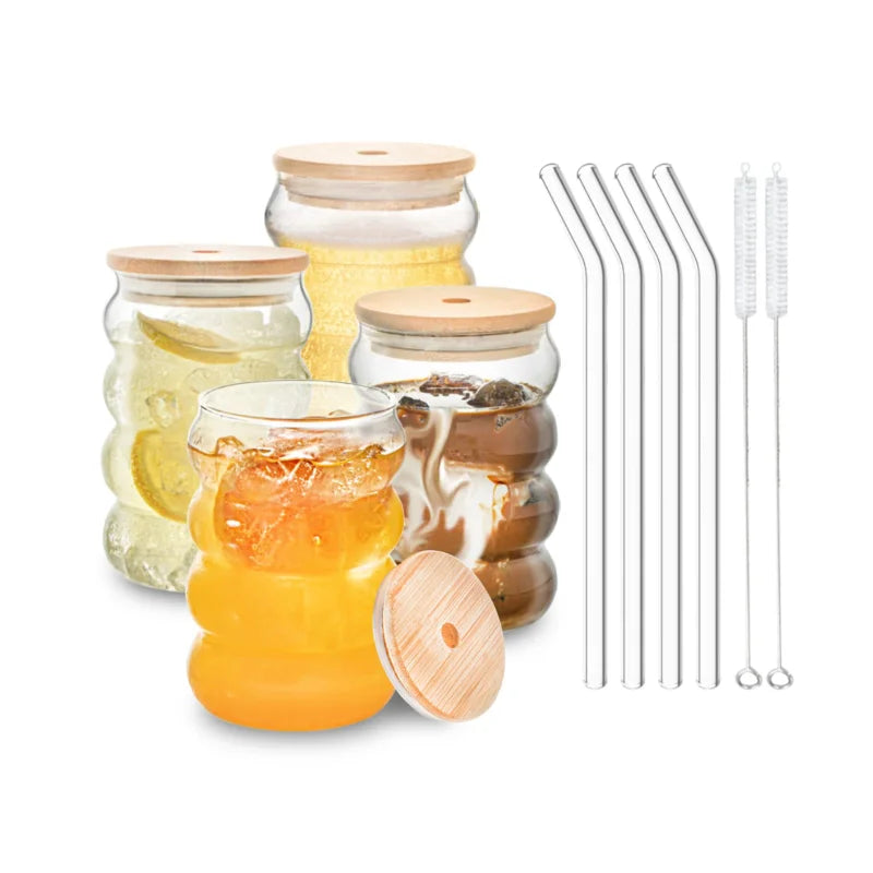 Bubble Beam Glass Cup 4 pcs