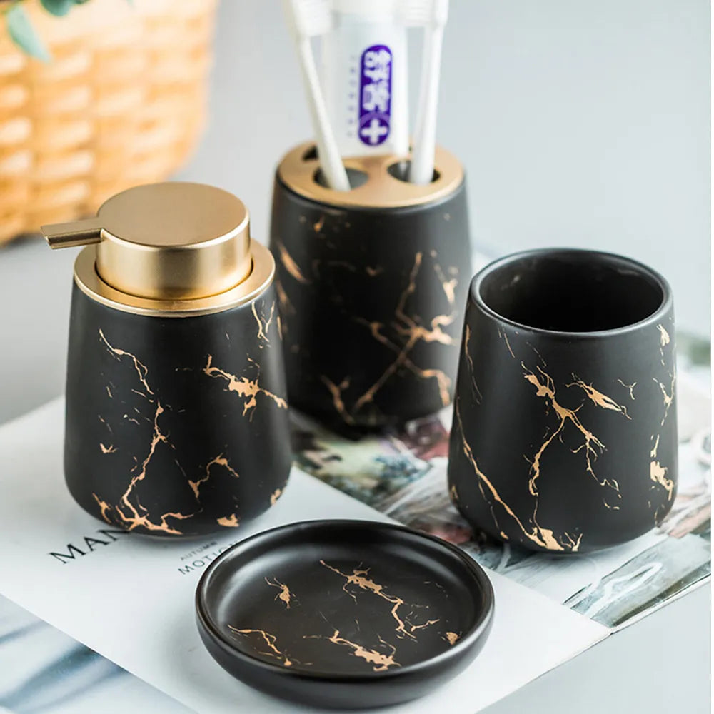 Nordic Marble 4-Piece Bathroom Set Black