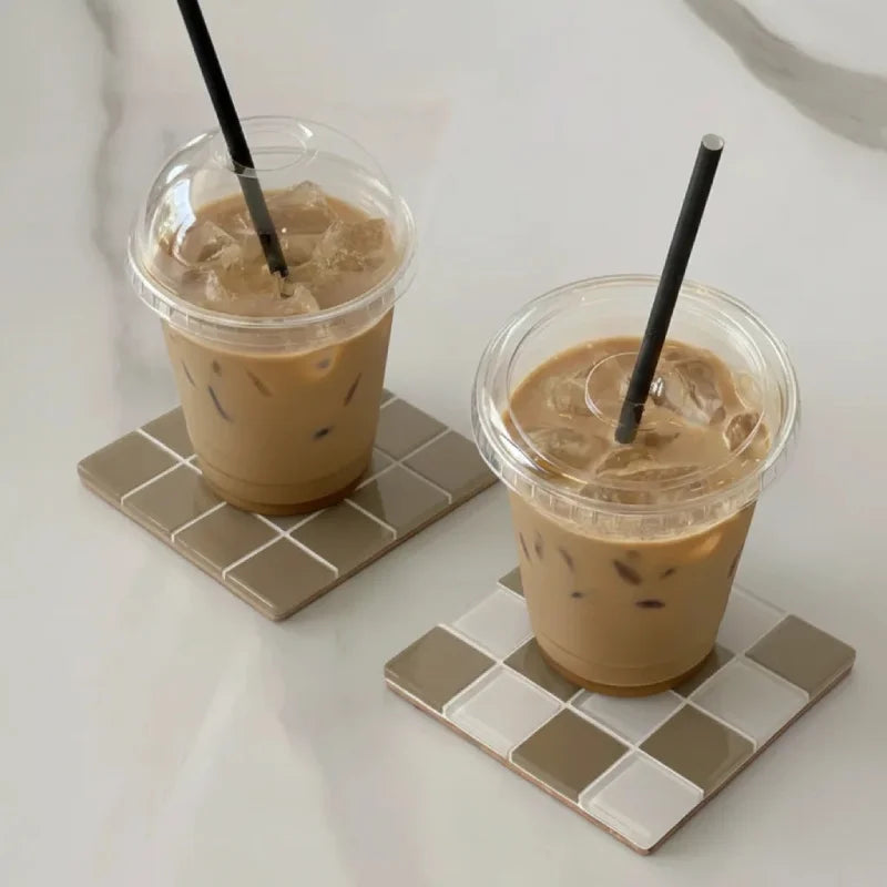 Checker Tile Coaster Set
