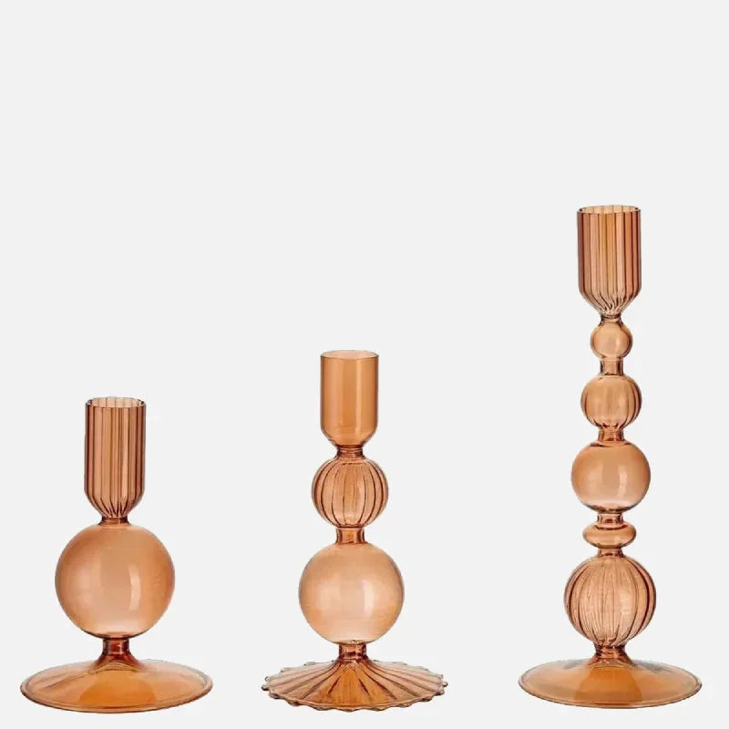 Amora Glow Glass Candle Holder Set Brown