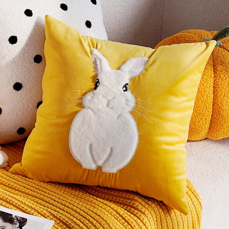 Hareloom & Daisy Bloom Pillow Cover Yellow Rabbit