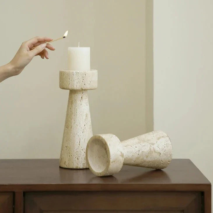 Faux Travertine Stone Candle Holder