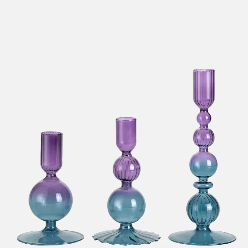 Amora Glow Glass Candle Holder Set Purple Blue