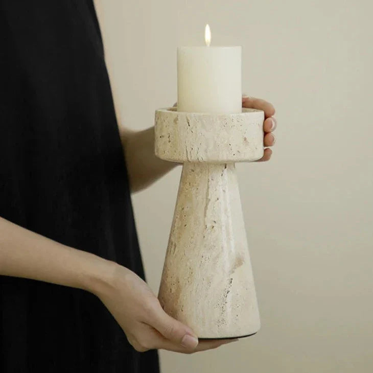 Faux Travertine Stone Candle Holder