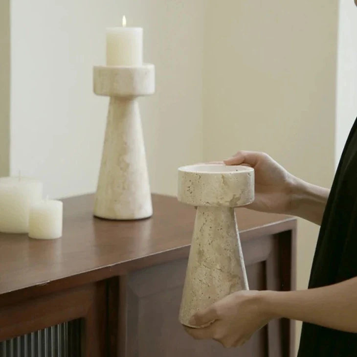 Faux Travertine Stone Candle Holder