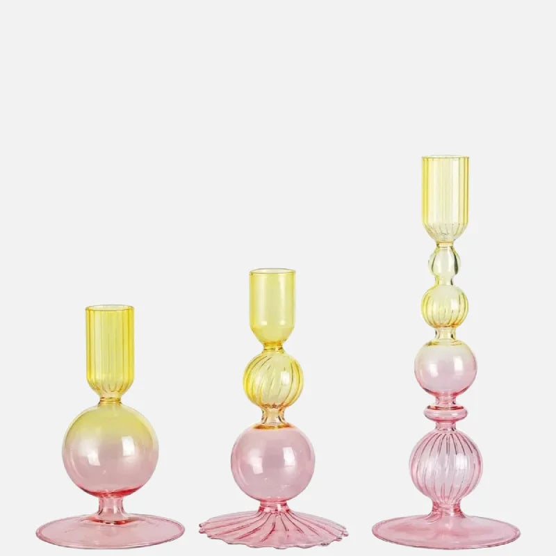 Amora Glow Glass Candle Holder Set Yellow Pink
