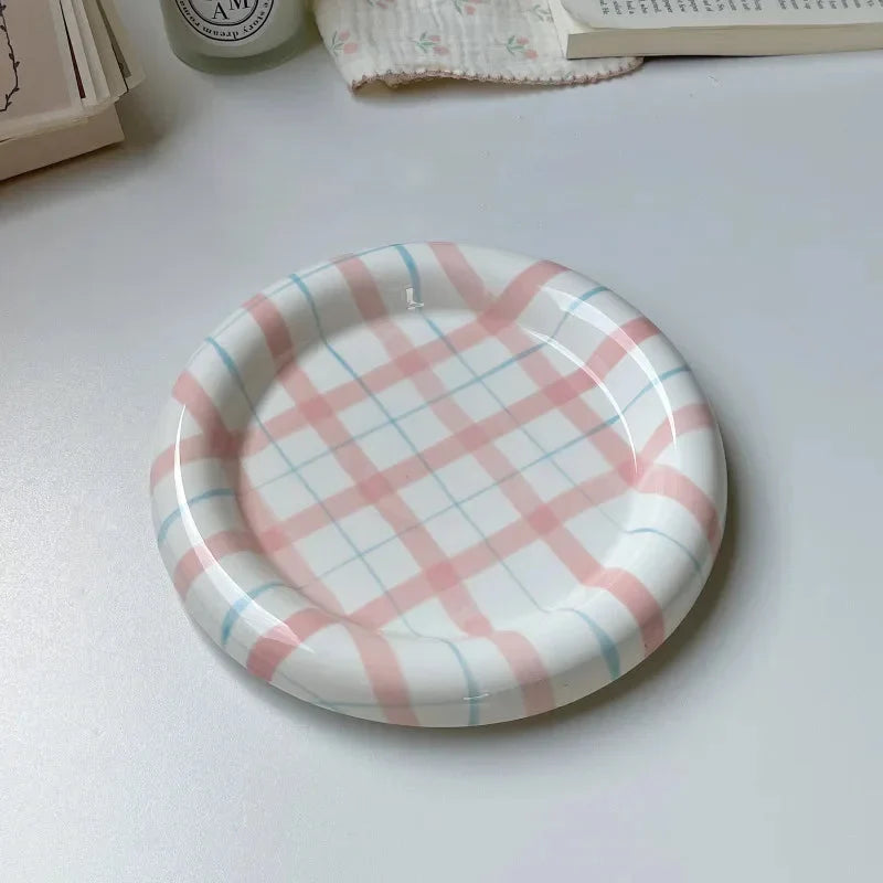 Gridline Ceramic Plates Large Pink