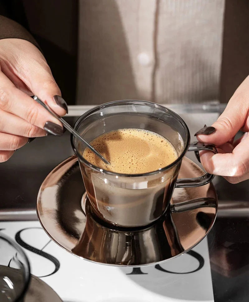 Glimmer Grey Luxury Glass Cup and Saucer Set
