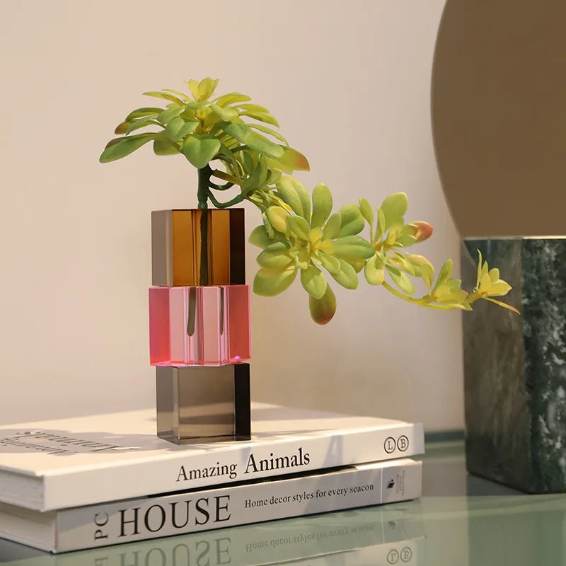 Pixel Block Crystal Glass Vase