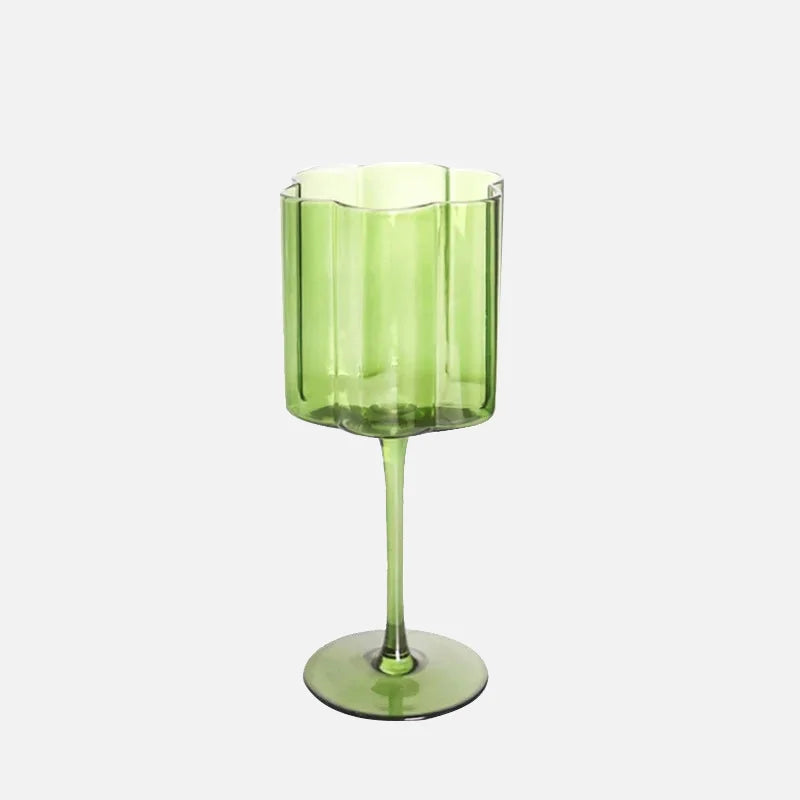 Wave Rim Glass Collection Green Wine Glass