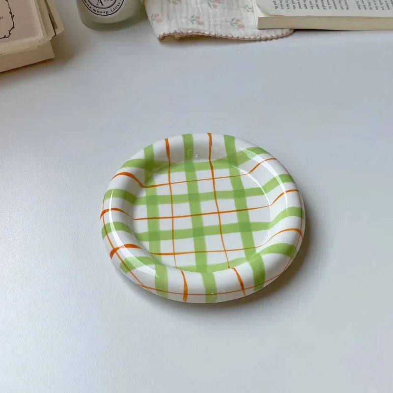 Gridline Ceramic Plates Small Green