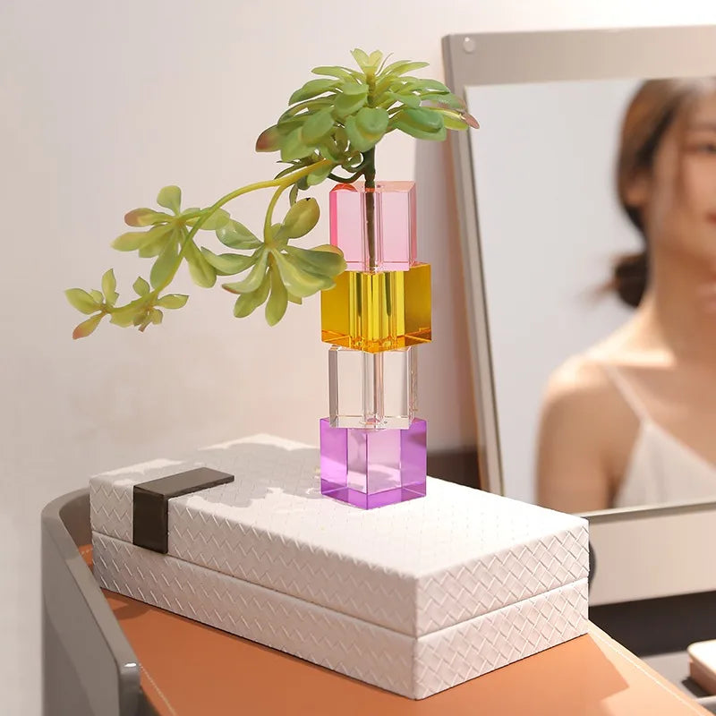 Pixel Block Crystal Glass Vase