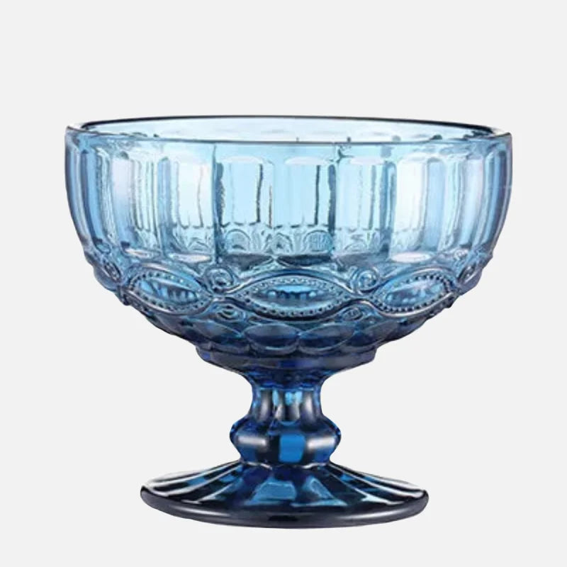Gemcut Dessert Chalice Blue Ornate Scrollwork