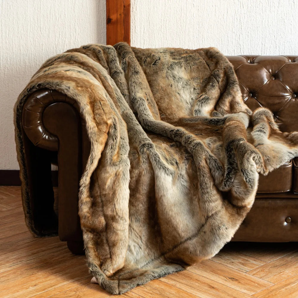 Fox Faux Fur Throw Blanket Brindle