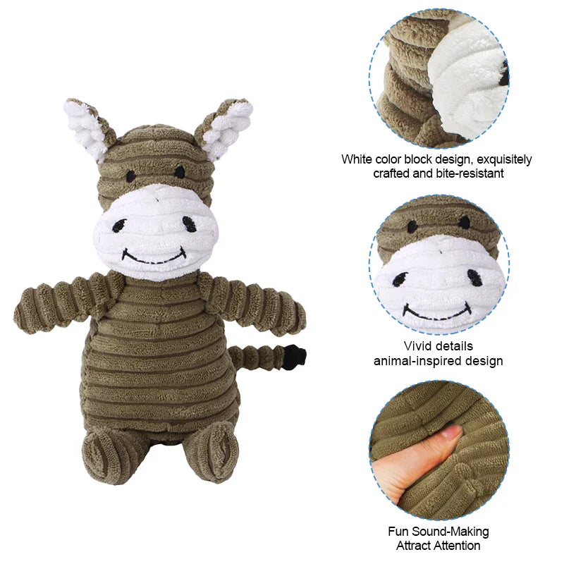 Plush Gray Donkey Squeaky Dog Toy – Soft Chew Toy for Small & Medium Dogs