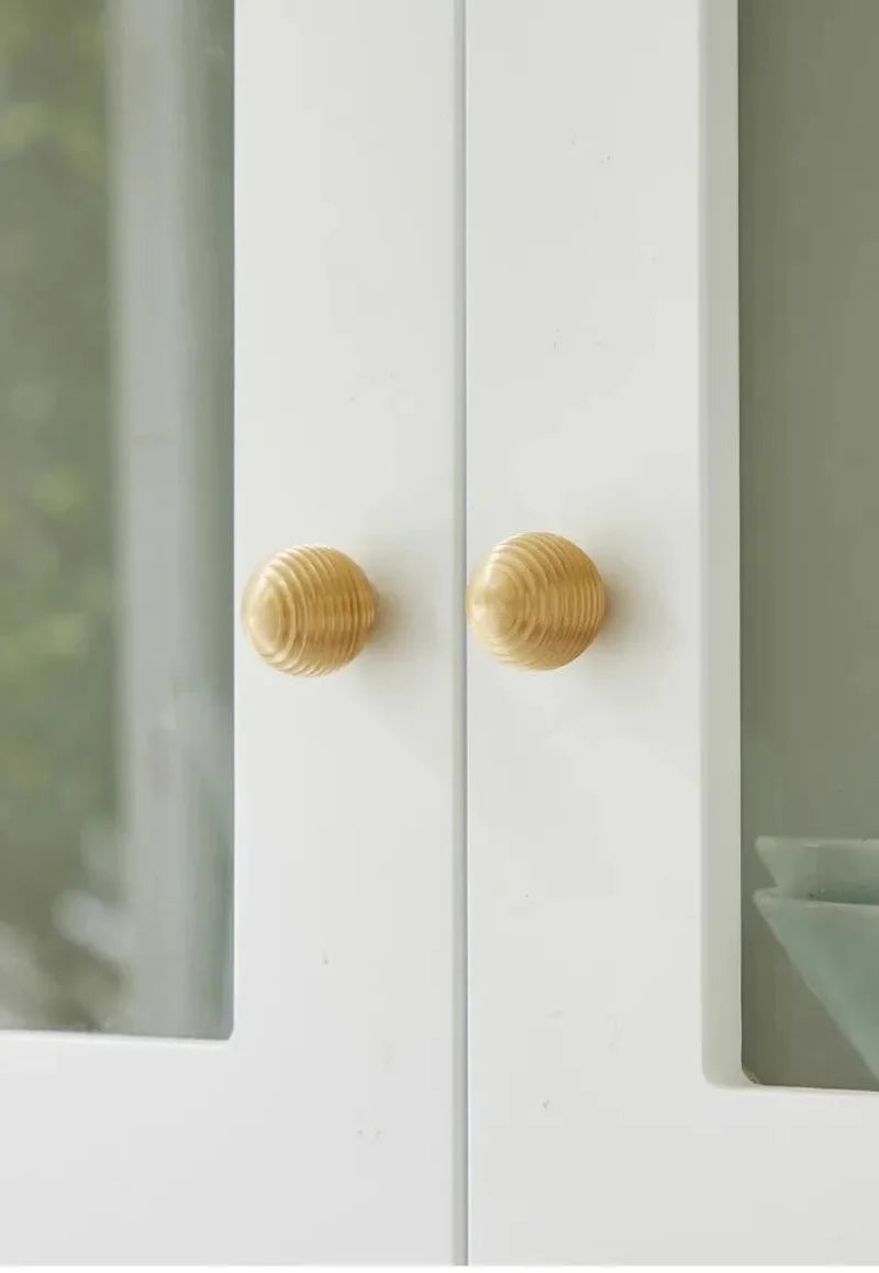 Ribbed Orb Brass Cabinet Knob