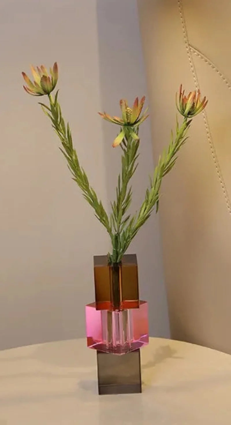 Pixel Block Crystal Glass Vase