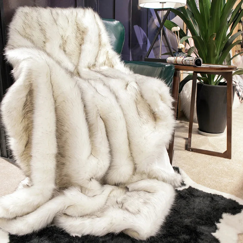 Fox Faux Fur Throw Blanket Snow