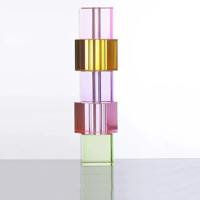 Pixel Block Crystal Glass Vase Tall Colored