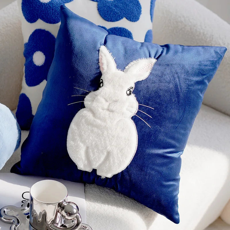 Hareloom & Daisy Bloom Pillow Cover Blue Rabbit