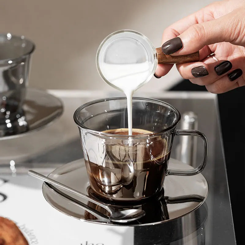 Glimmer Grey Luxury Glass Cup and Saucer Set