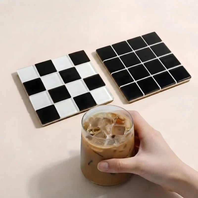 Checker Tile Coaster Set