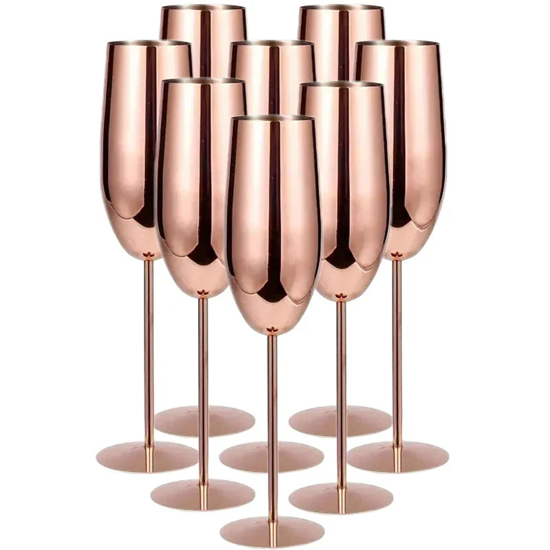 Stainless Steel 8-Piece Glassware Set Rose Gold (Champagne Glass)