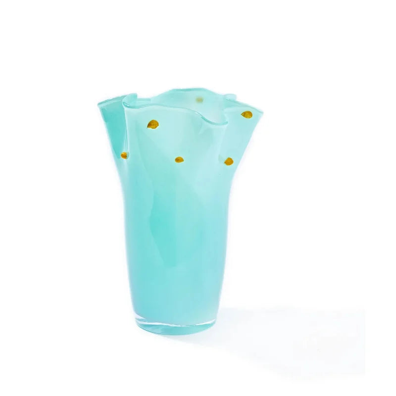 Taffy Wave Glass Flower Vase Dotted Tall Blue