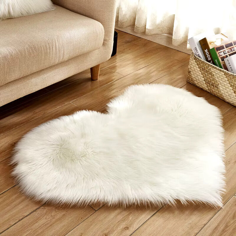 Heart Plush Rug White